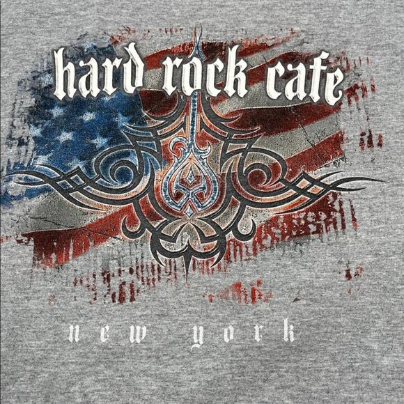 HARD ROCK CAFE NEW YORK men's gray graphic tee t-shirt USA flag size MEDIUM - Picture 2 of 5